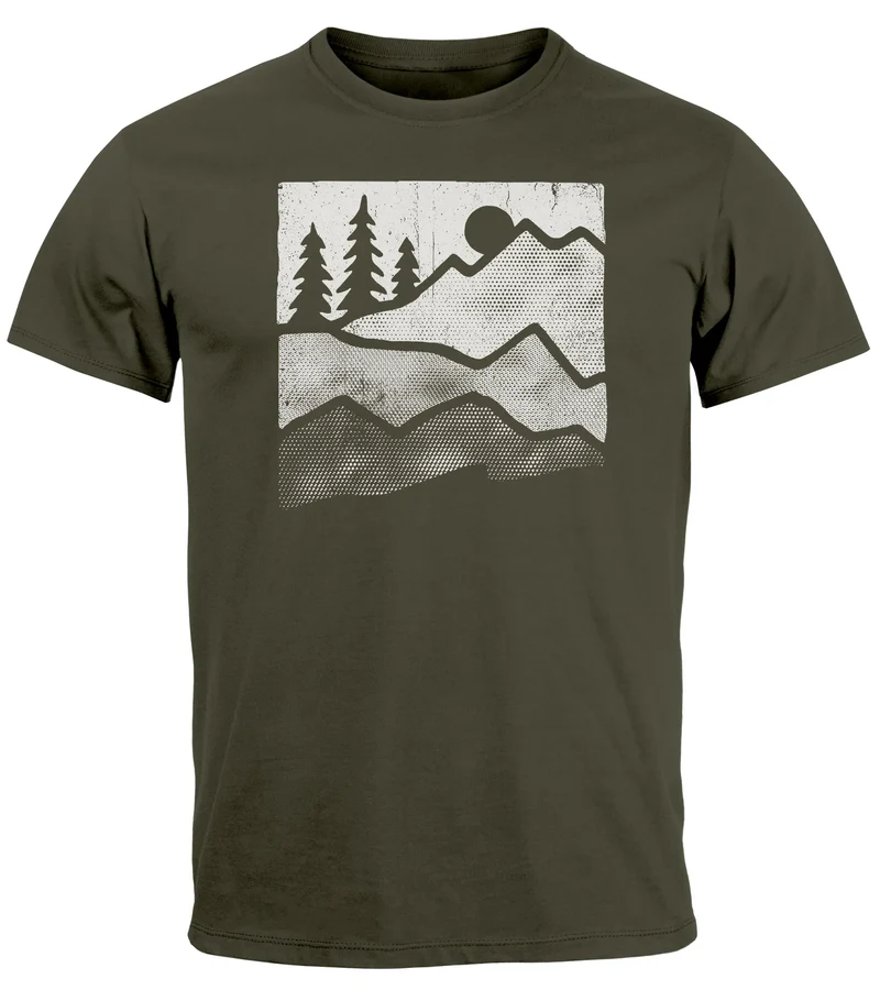 Herren T-Shirt Berge Natur Outdoor Printshirt Aufdruck Wandern Männer Fashion Streetstyle