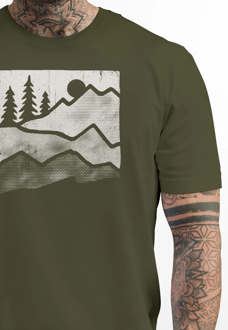 Herren T-Shirt Berge Natur Outdoor Printshirt Aufdruck Wandern Männer Fashion Streetstyle
