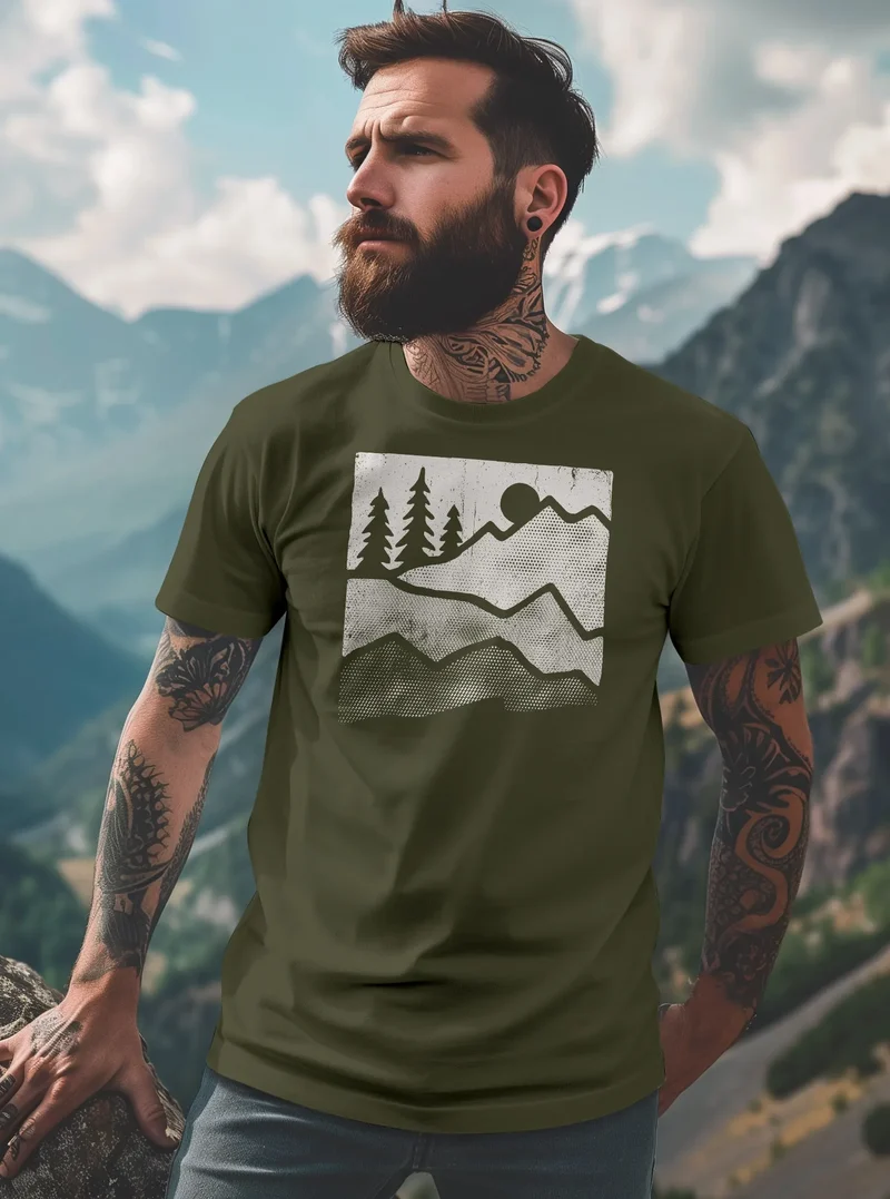 Herren T-Shirt Berge Natur Outdoor Printshirt Aufdruck Wandern Männer Fashion Streetstyle