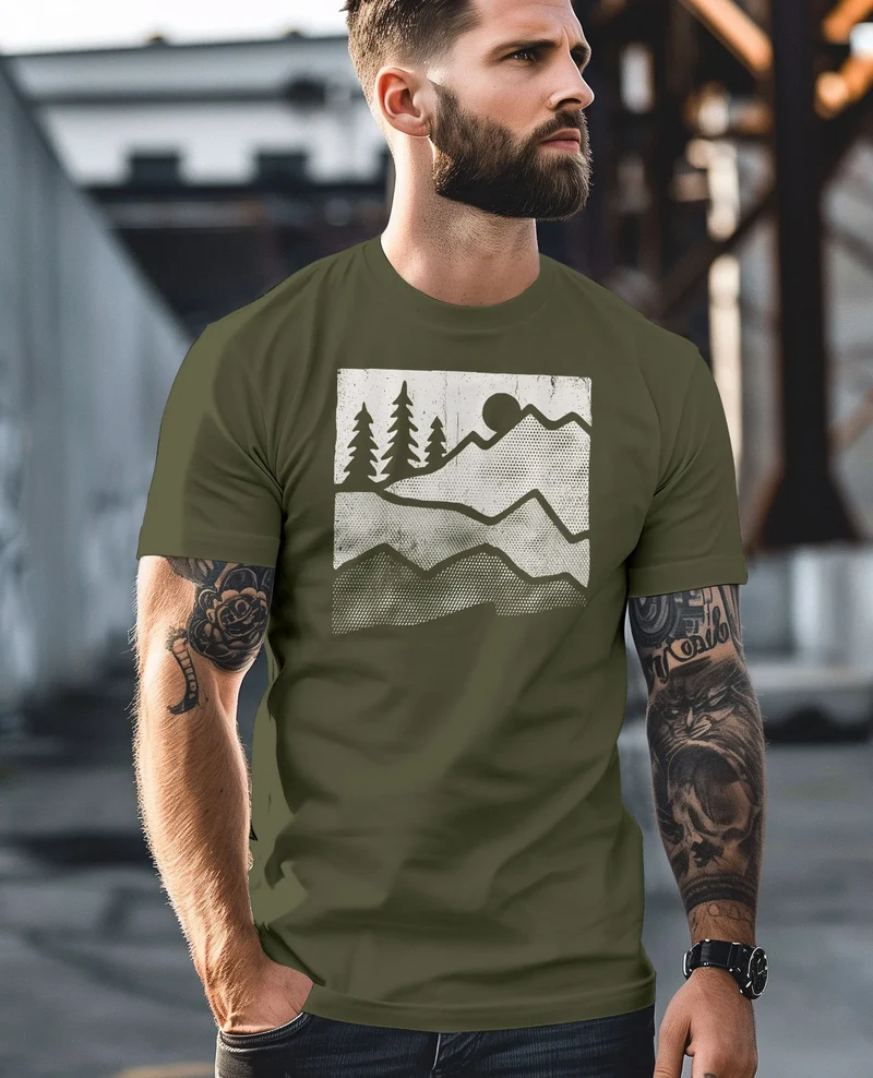 Herren T-Shirt Berge Natur Outdoor Printshirt Aufdruck Wandern Männer Fashion Streetstyle