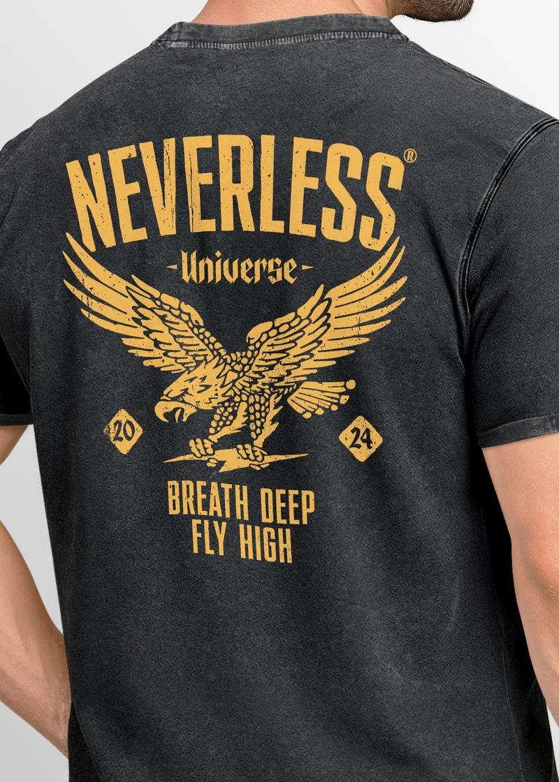 Herren Vintage T-Shirt Backprint Adler Abenteuer Outdoor Wildnis Printshirt T-Shirt Aufdruck Used Look