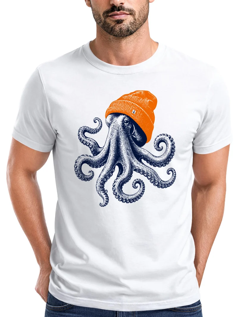 Herren T-Shirt Frontprint - Oktopus - Baumwollshirt Männer Fashion Streetstyle Slim Fit