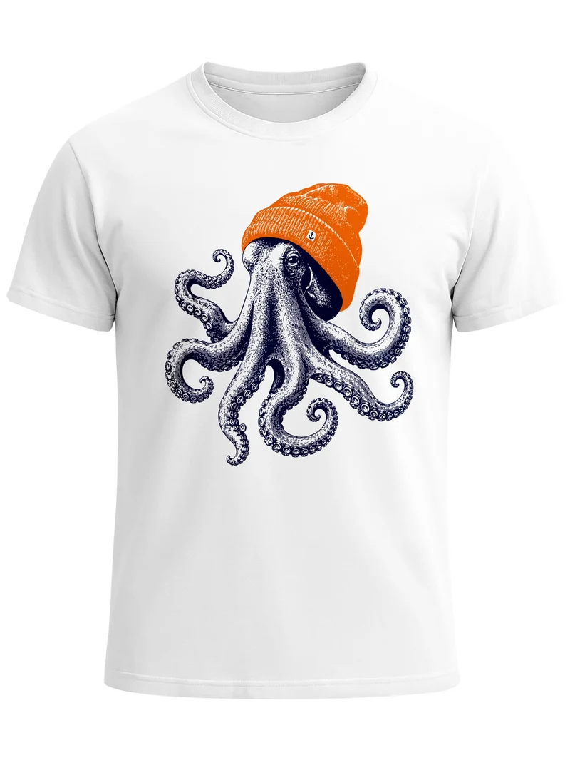 Herren T-Shirt Frontprint - Oktopus - Baumwollshirt Männer Fashion Streetstyle Slim Fit