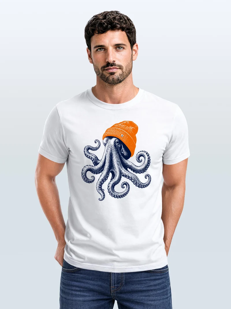 Herren T-Shirt Frontprint - Oktopus - Baumwollshirt Männer Fashion Streetstyle Slim Fit
