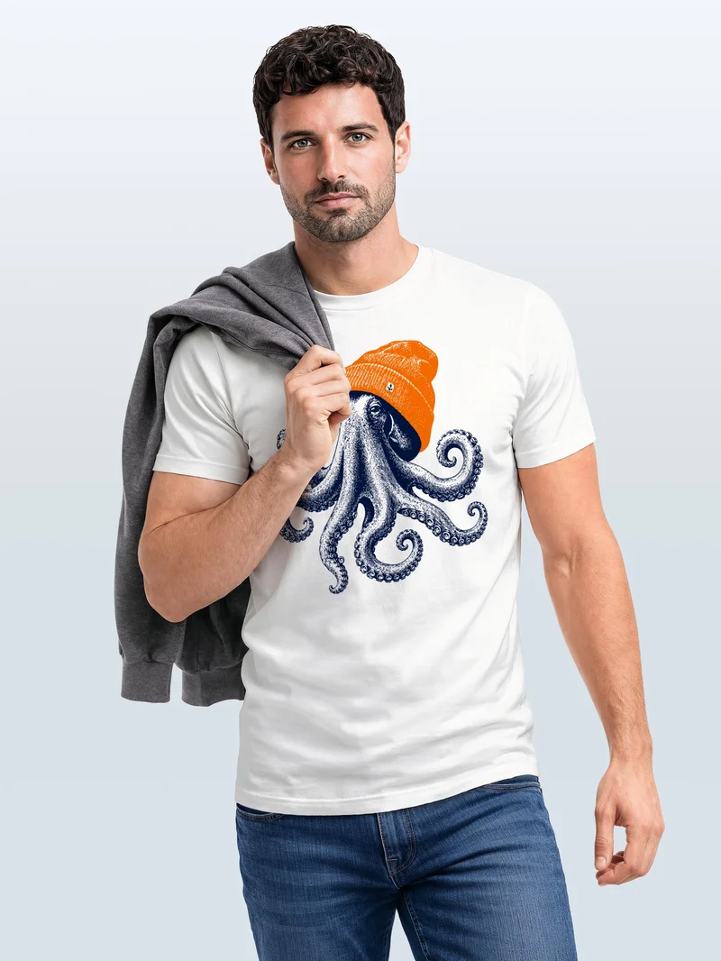 Herren T-Shirt Frontprint - Oktopus - Baumwollshirt Männer Fashion Streetstyle Slim Fit