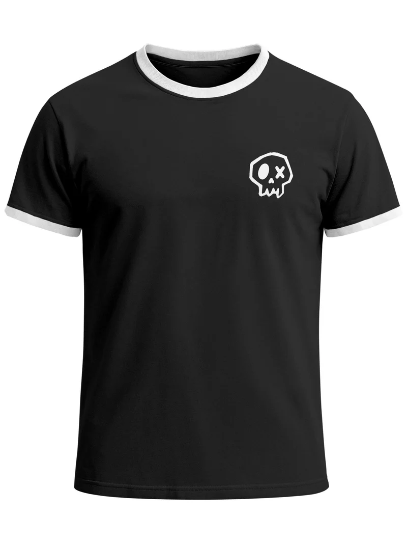 Herren T-Shirt Retro Kontrastbund - Logo skull- Printshirt im Vintage-Look