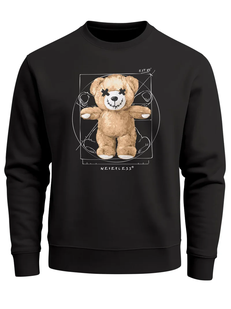 Sweatshirt Herren Frontprint Pullover mit Print Vitruvian Teddy Kunst Design Teddybär Graphic Streetwear Fashion