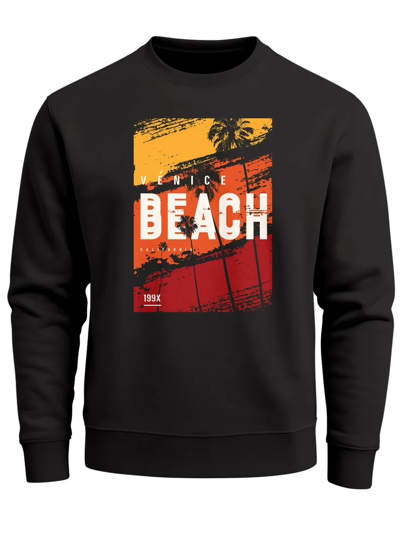 Sweatshirt Herren Frontprint Pullover mit Print Venice Beach Retro Aufdruck California Fashion Streetwear