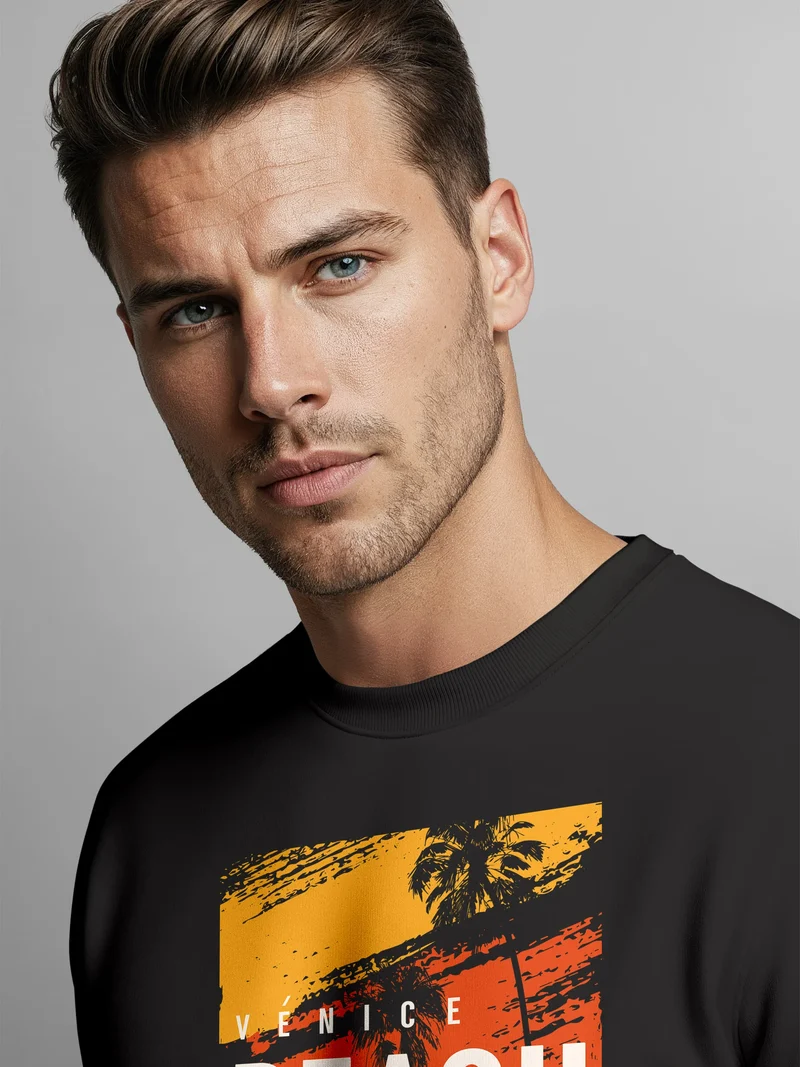Sweatshirt Herren Frontprint Pullover mit Print Venice Beach Retro Aufdruck California Fashion Streetwear