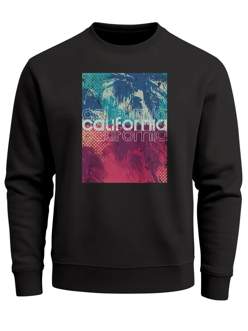 Sweatshirt Herren Frontprint California Pullover Palmen Print im Retro Look Fashion Streetwear