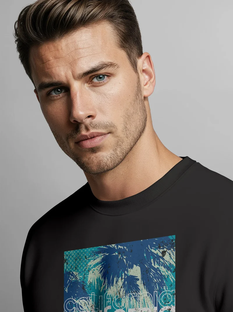 Sweatshirt Herren Frontprint California Pullover Palmen Print im Retro Look Fashion Streetwear