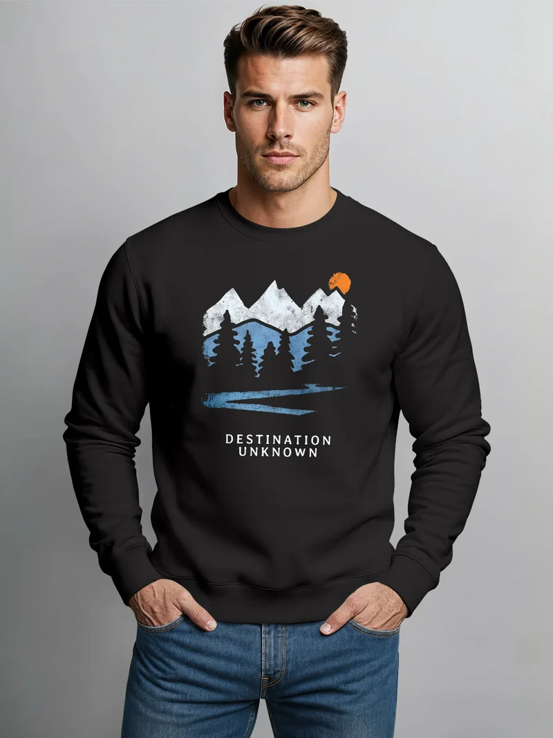 Sweatshirt Herren Frontprint Pullover mit Print Berg-Silhouette Adventure Outdoor Fashion Streetwear