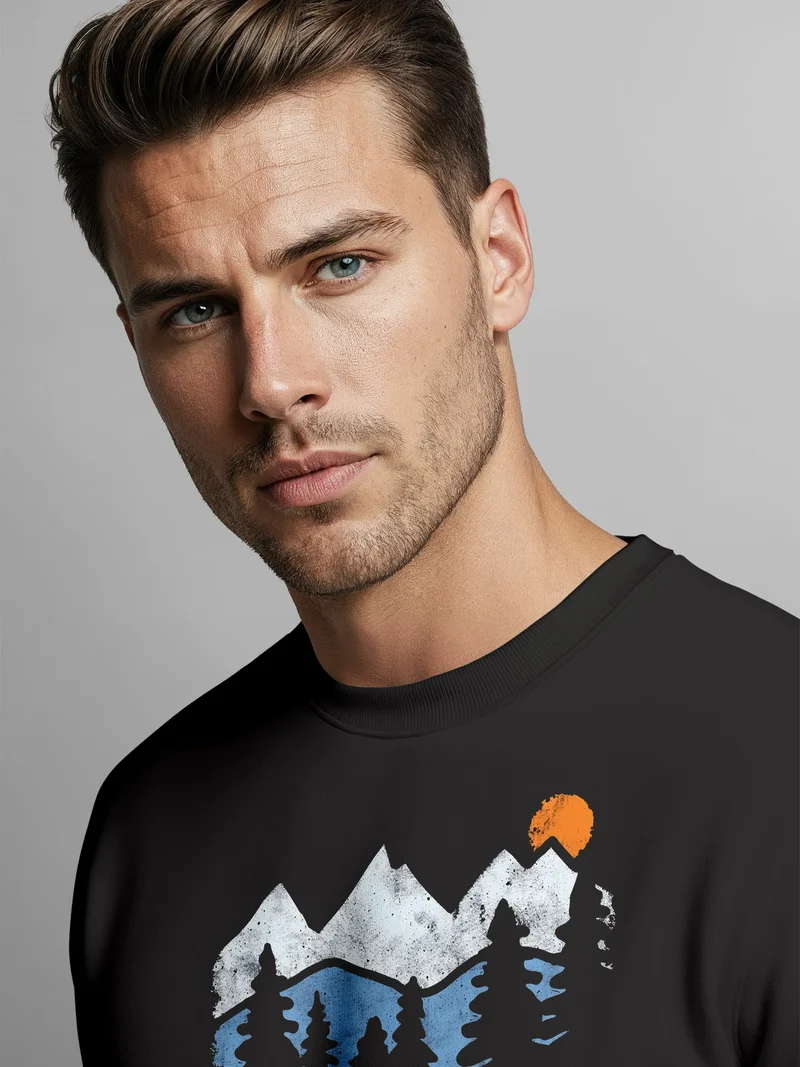 Sweatshirt Herren Frontprint Pullover mit Print Berg-Silhouette Adventure Outdoor Fashion Streetwear
