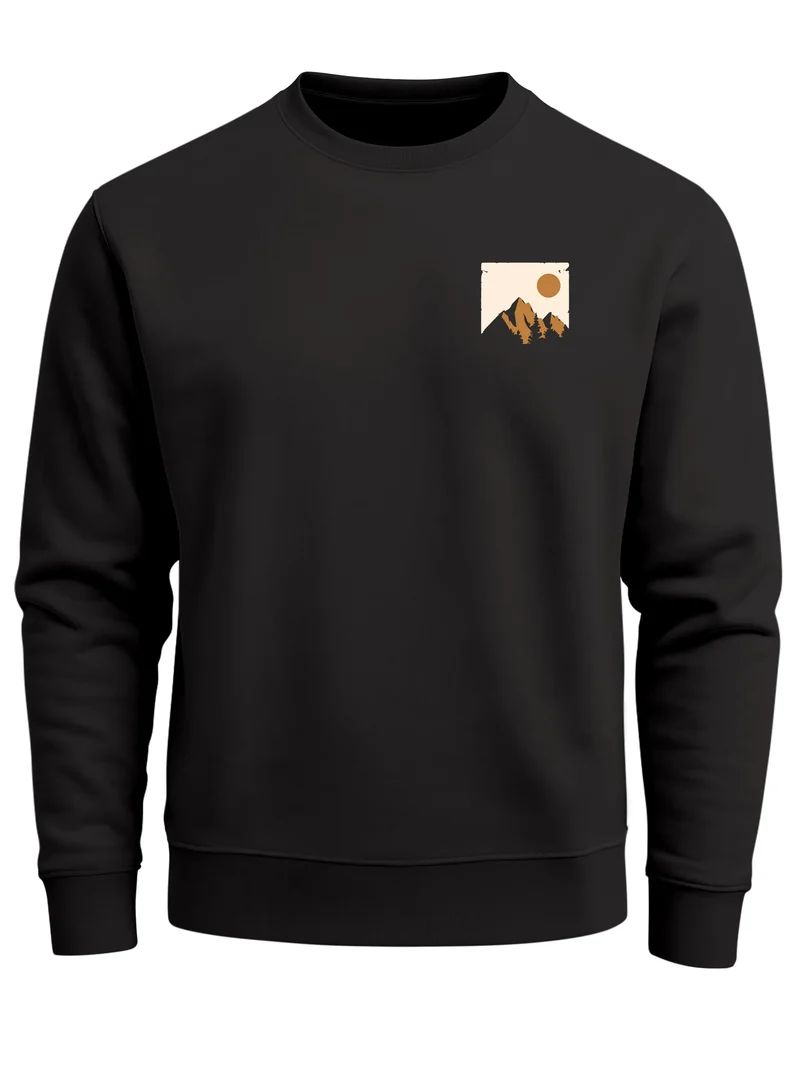 Sweatshirt Herren Frontprint Pullover mit Print Minimal Mountain Brustlogo Berg Outdoor Streetwear Fashion