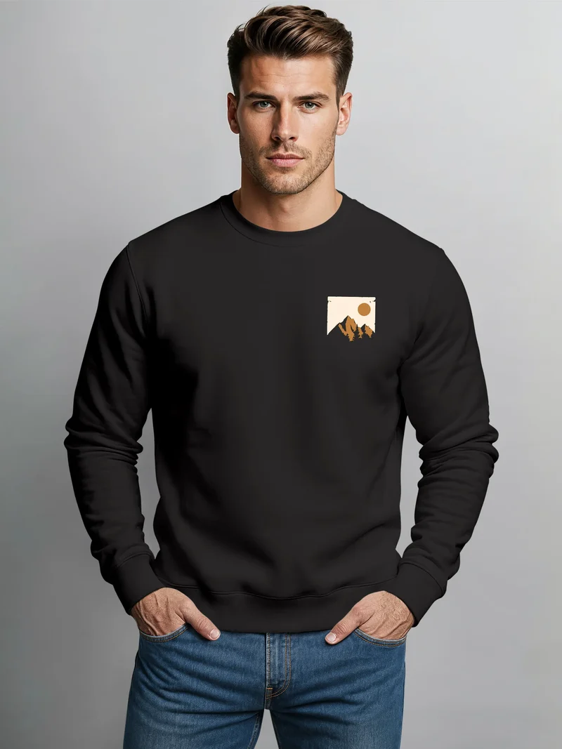 Sweatshirt Herren Frontprint Pullover mit Print Minimal Mountain Brustlogo Berg Outdoor Streetwear Fashion