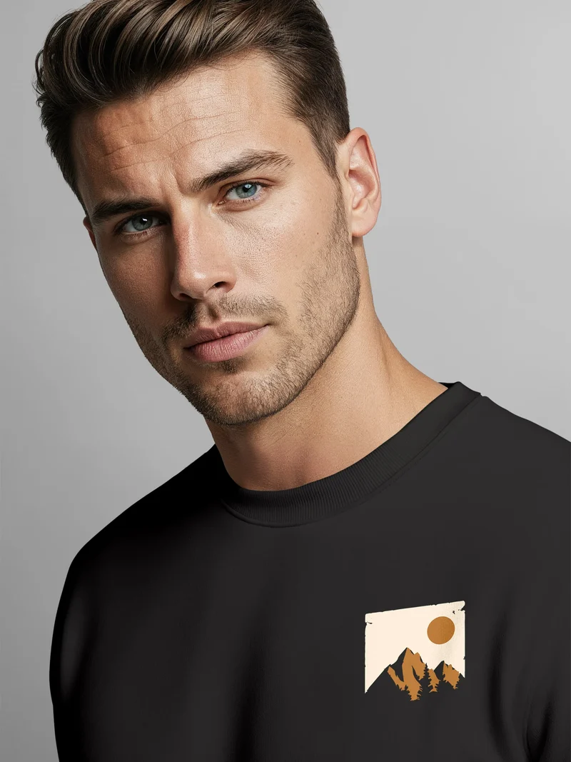 Sweatshirt Herren Frontprint Pullover mit Print Minimal Mountain Brustlogo Berg Outdoor Streetwear Fashion