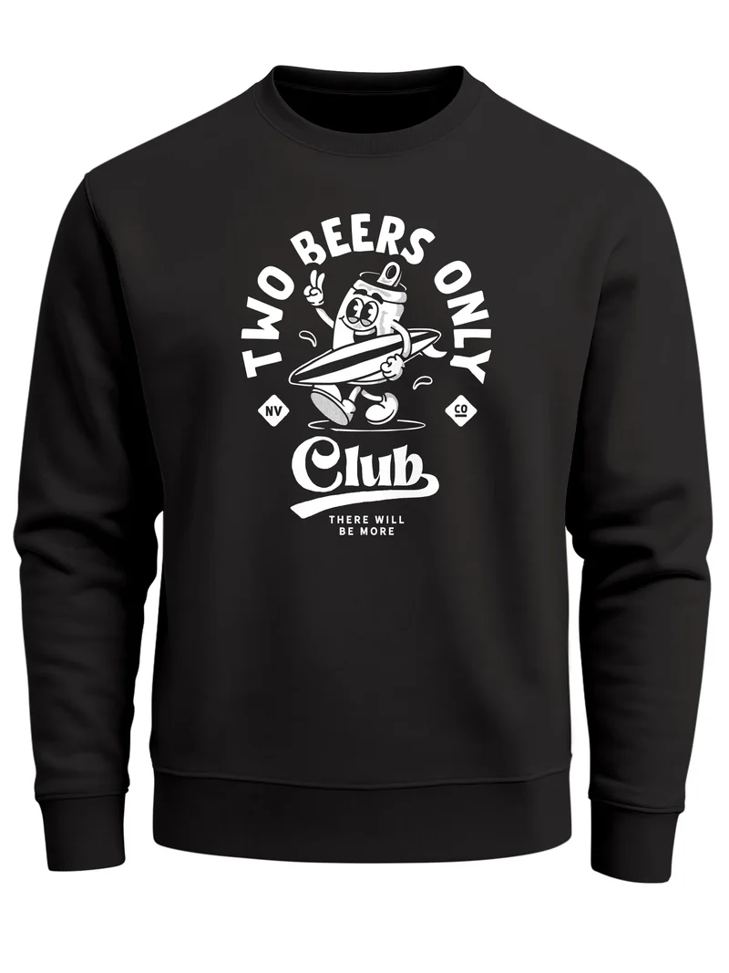 Sweatshirt Herren Frontprint Pullover mit PrintTwo Beers Only Club Bier & Surf Design Fun Streetwear Style