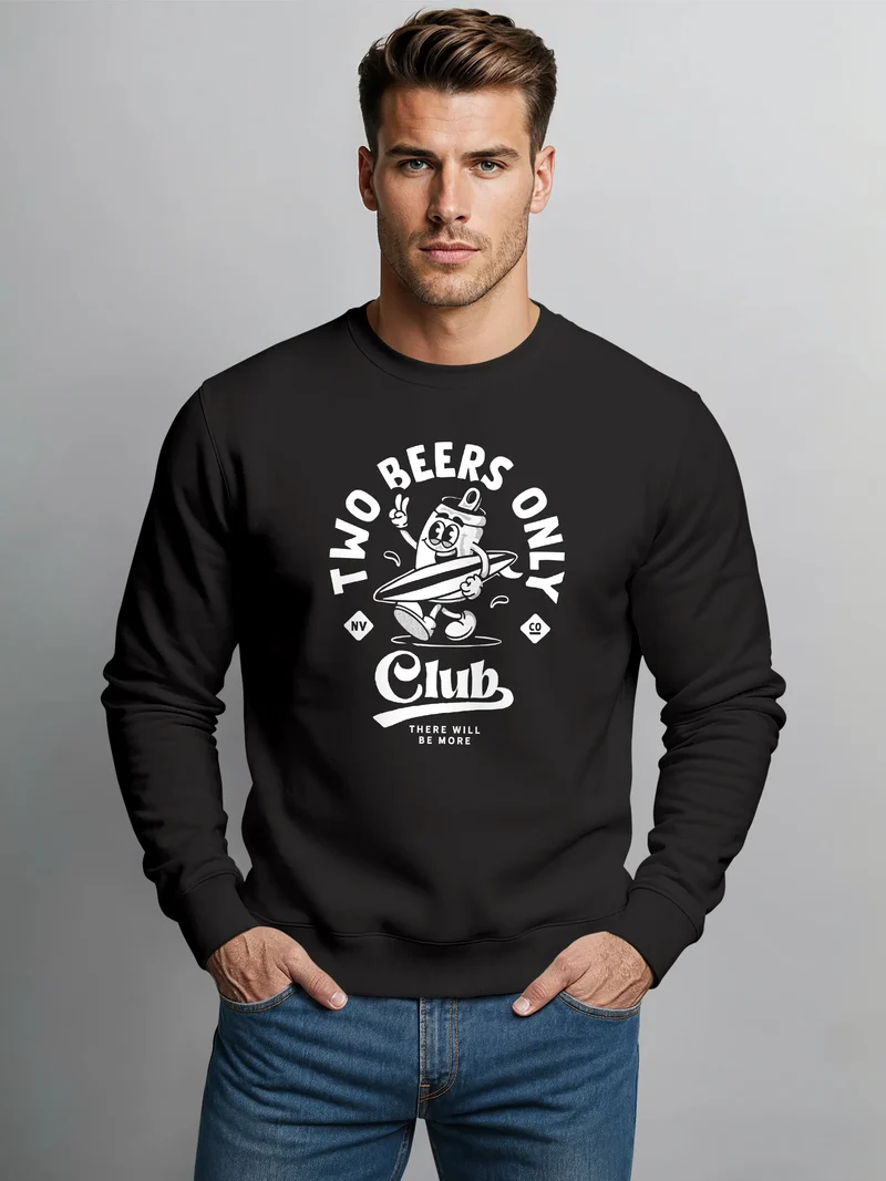 Sweatshirt Herren Frontprint Pullover mit PrintTwo Beers Only Club Bier & Surf Design Fun Streetwear Style