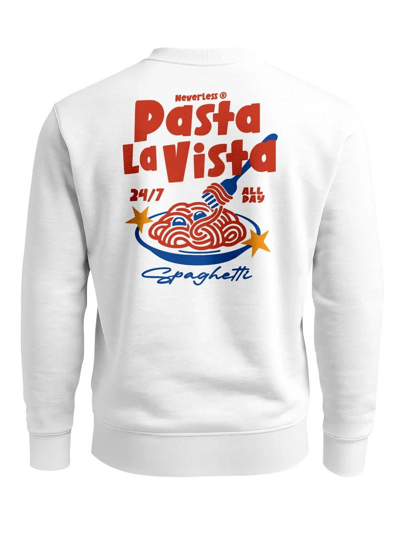 Sweatshirt Herren Pullover mit Backprint Pasta la Vista Pulli Spaghetti Italian Fruit Retro Design Fashion Streetwear