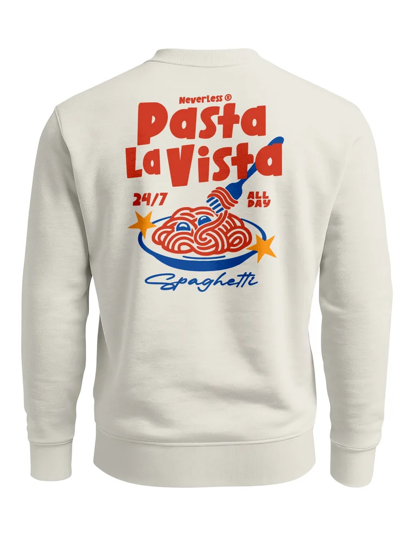 Sweatshirt Herren Pullover mit Backprint Pasta la Vista Pulli Spaghetti Italian Fruit Retro Design Fashion Streetwear
