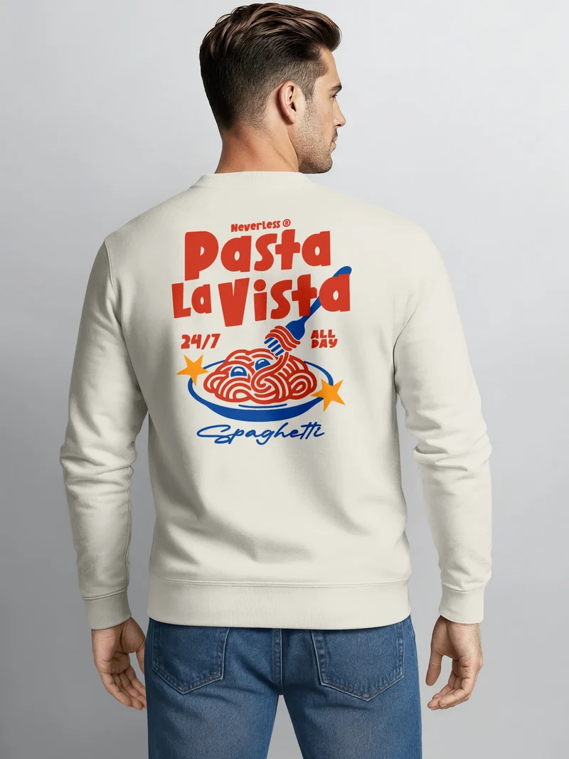Sweatshirt Herren Pullover mit Backprint Pasta la Vista Pulli Spaghetti Italian Fruit Retro Design Fashion Streetwear