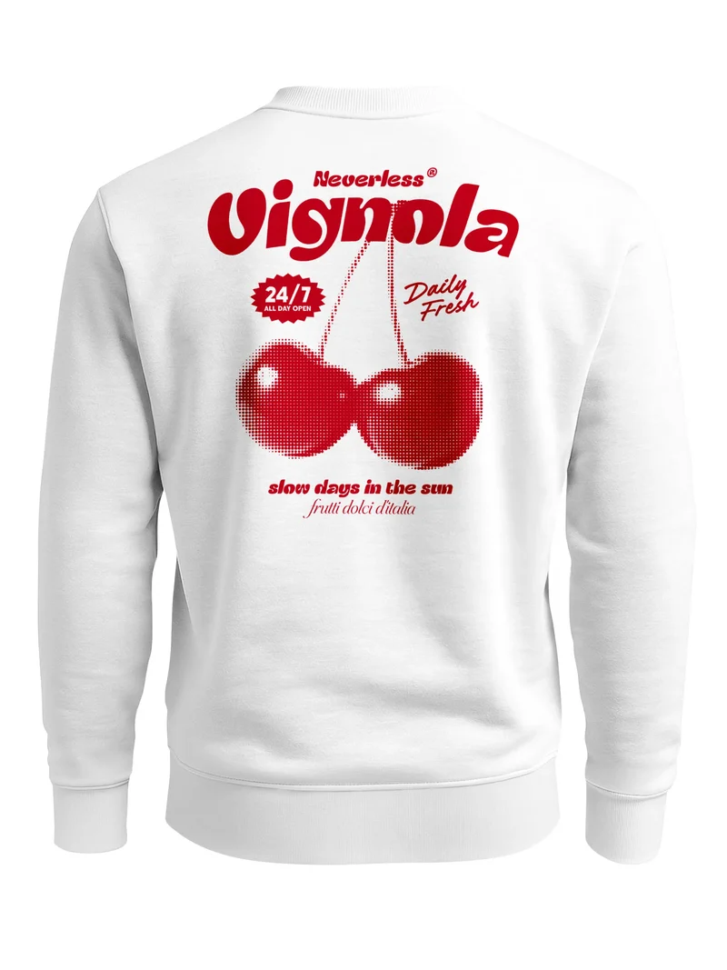 Sweatshirt Herren Pullover mit Backprint Vignola Pulli mit Kirschmotiv Italian Fruit Retro Design Fashion Streetwear