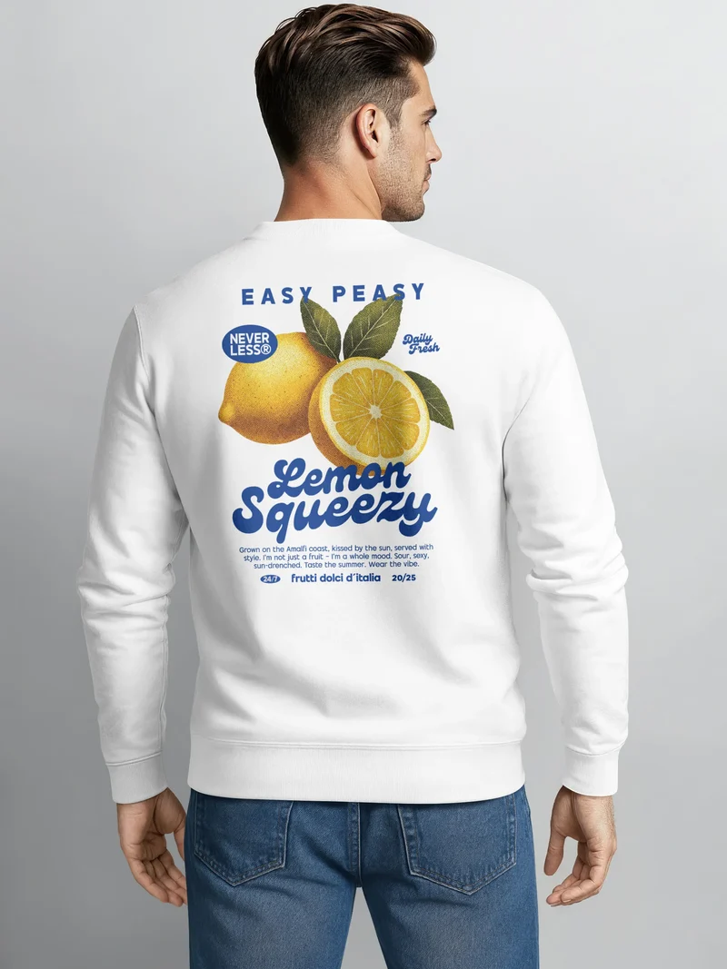 Sweatshirt Herren Pullover mit Backprint Easy Peasy Lemon Squeezy Print Pulli Fashion Streetwear Retro Fruit Style
