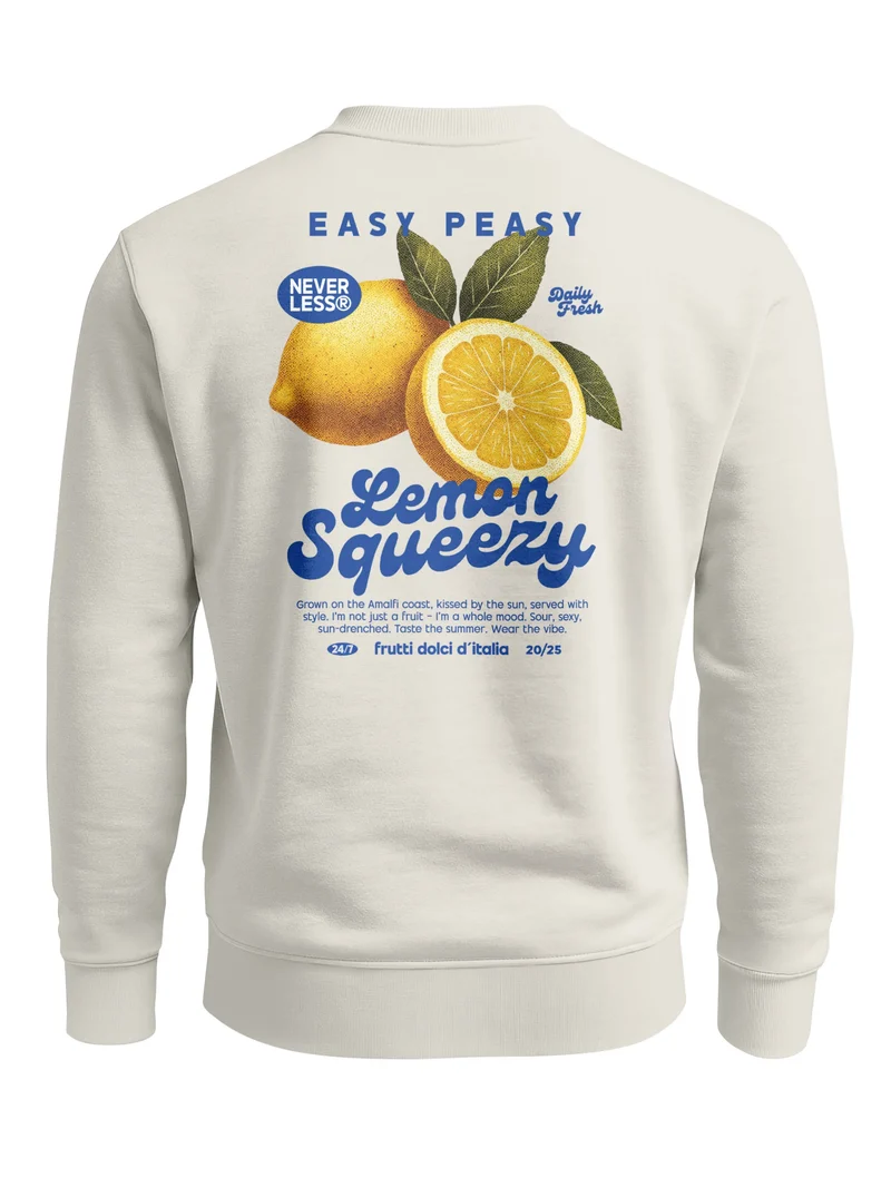 Sweatshirt Herren Pullover mit Backprint Easy Peasy Lemon Squeezy Print Pulli Fashion Streetwear Retro Fruit Style