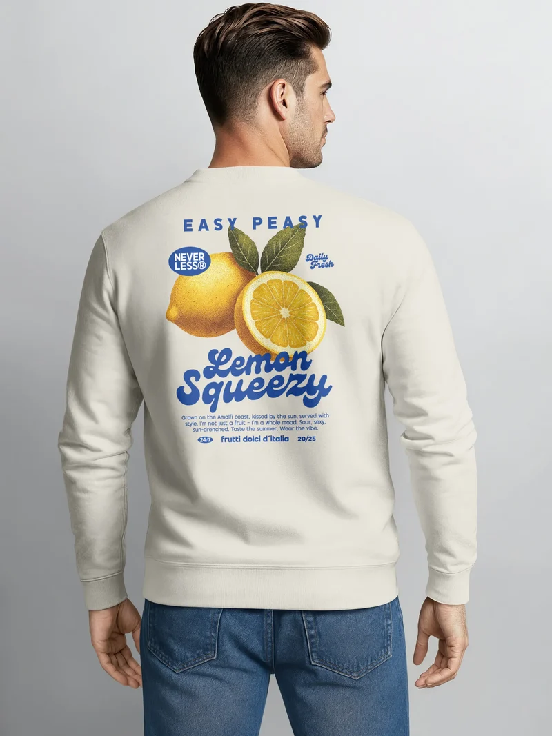 Sweatshirt Herren Pullover mit Backprint Easy Peasy Lemon Squeezy Print Pulli Fashion Streetwear Retro Fruit Style