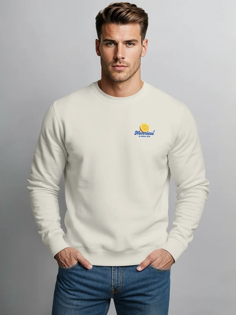 Sweatshirt Herren Pullover mit Backprint Easy Peasy Lemon Squeezy Print Pulli Fashion Streetwear Retro Fruit Style