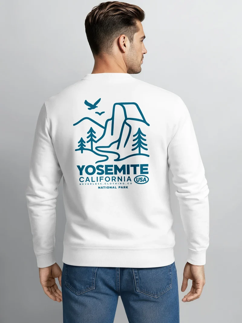 Sweatshirt Herren Pullover mit Backprint Yosemite California Naturmotiv National Park Graphic Outdoor Fashion Streetwear