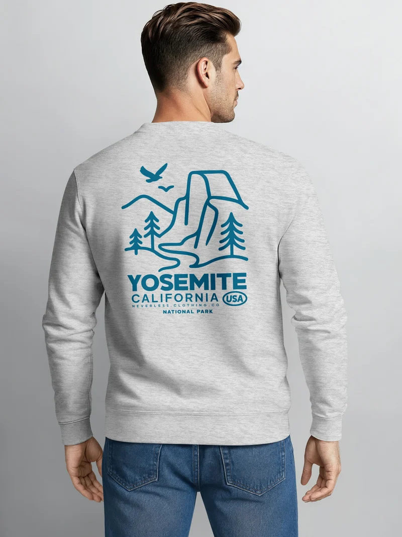 Sweatshirt Herren Pullover mit Backprint Yosemite California Naturmotiv National Park Graphic Outdoor Fashion Streetwear