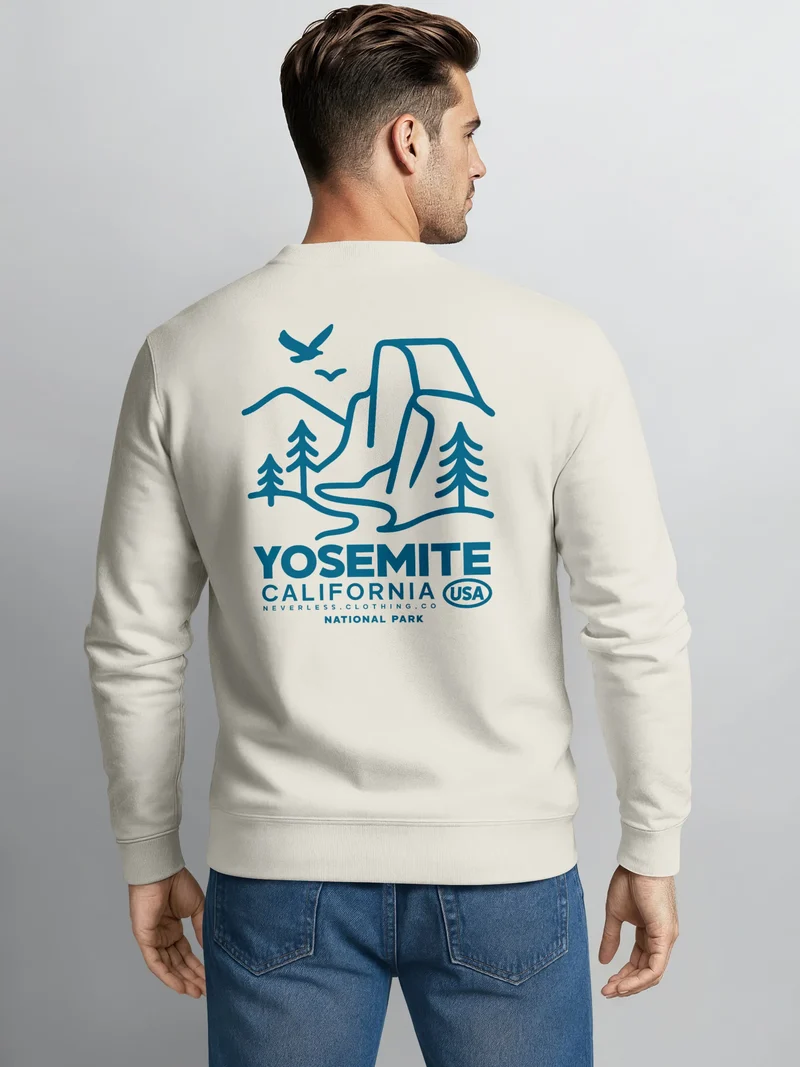 Sweatshirt Herren Pullover mit Backprint Yosemite California Naturmotiv National Park Graphic Outdoor Fashion Streetwear