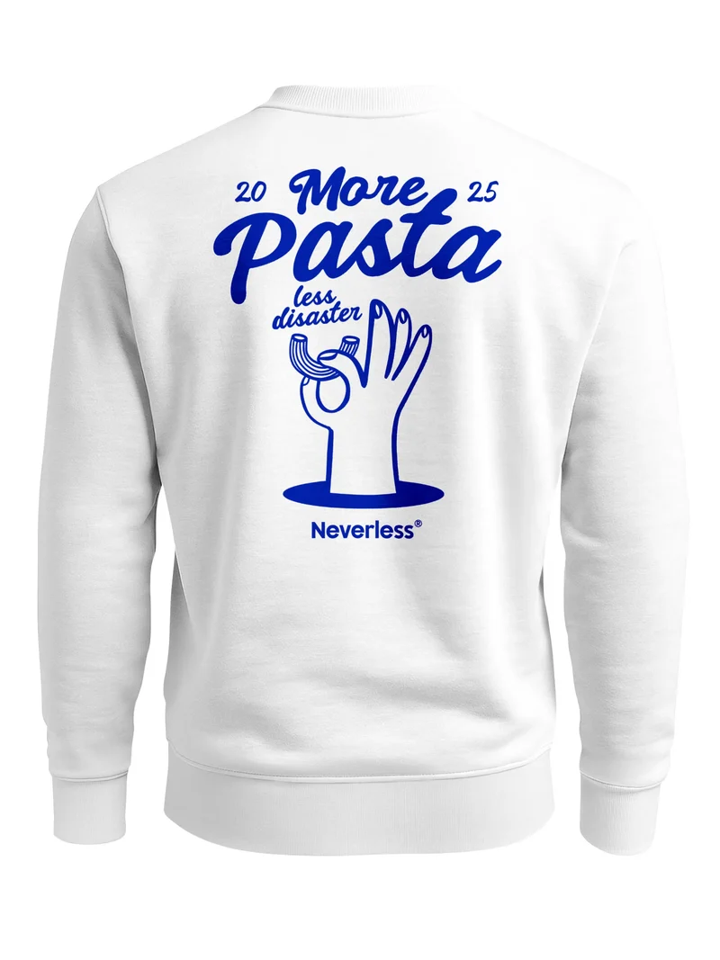 Sweatshirt Herren Pullover mit Backprint More Pasta Less Disaster Nudel Design Retro Fashion Streetwear