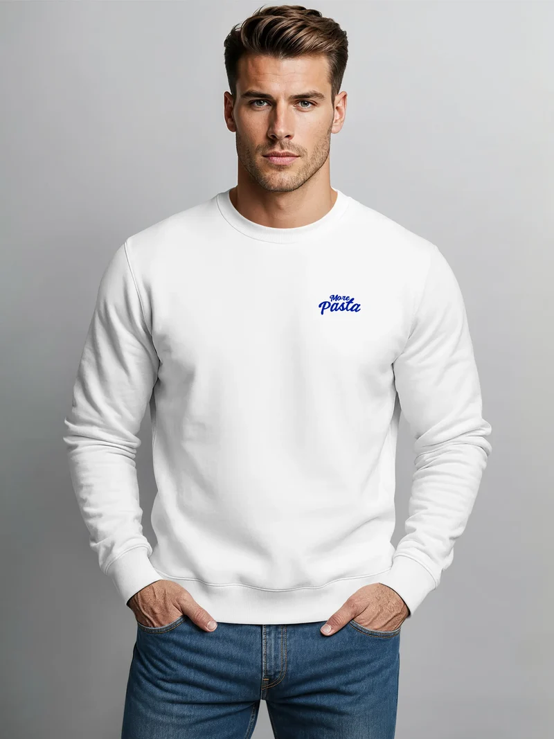 Sweatshirt Herren Pullover mit Backprint More Pasta Less Disaster Nudel Design Retro Fashion Streetwear