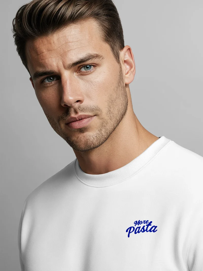 Sweatshirt Herren Pullover mit Backprint More Pasta Less Disaster Nudel Design Retro Fashion Streetwear