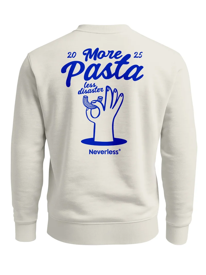 Sweatshirt Herren Pullover mit Backprint More Pasta Less Disaster Nudel Design Retro Fashion Streetwear