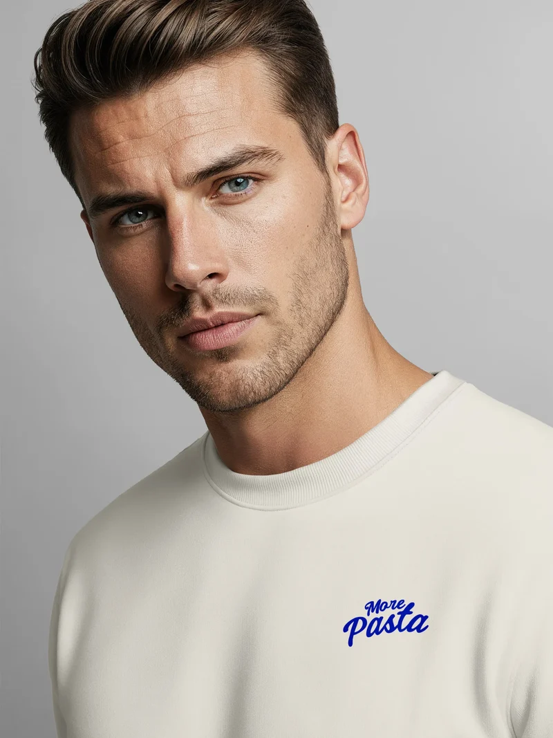 Sweatshirt Herren Pullover mit Backprint More Pasta Less Disaster Nudel Design Retro Fashion Streetwear