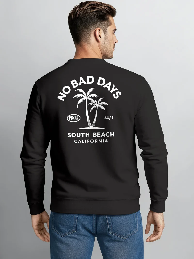 Sweatshirt Herren Pullover mit Backprint Palmenmotiv South Beach California Fashion Streetwear
