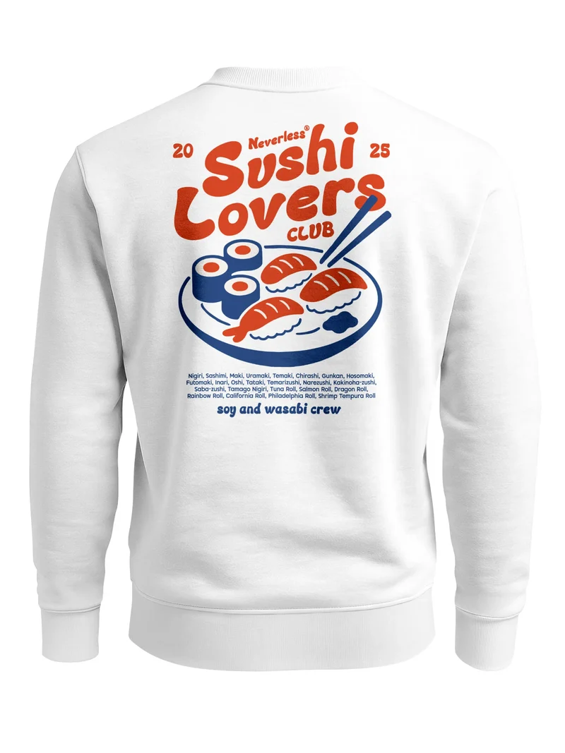 Sweatshirt Herren Pullover mit Backprint Sushi Lovers Club Japan Food Design Sushi Print Retro Streetwear