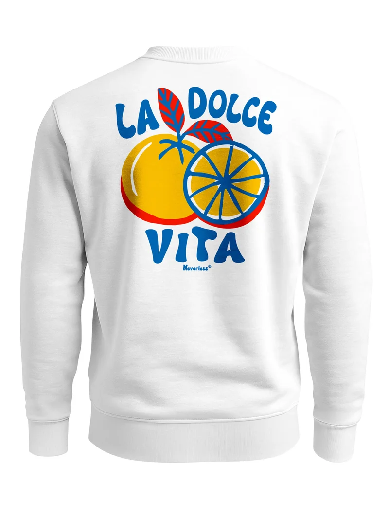 Sweatshirt Herren Pullover mit Backprint La Dolce Vita Statement Pullover mit Zitrus Print Summer Vibes Fashion Streetwear