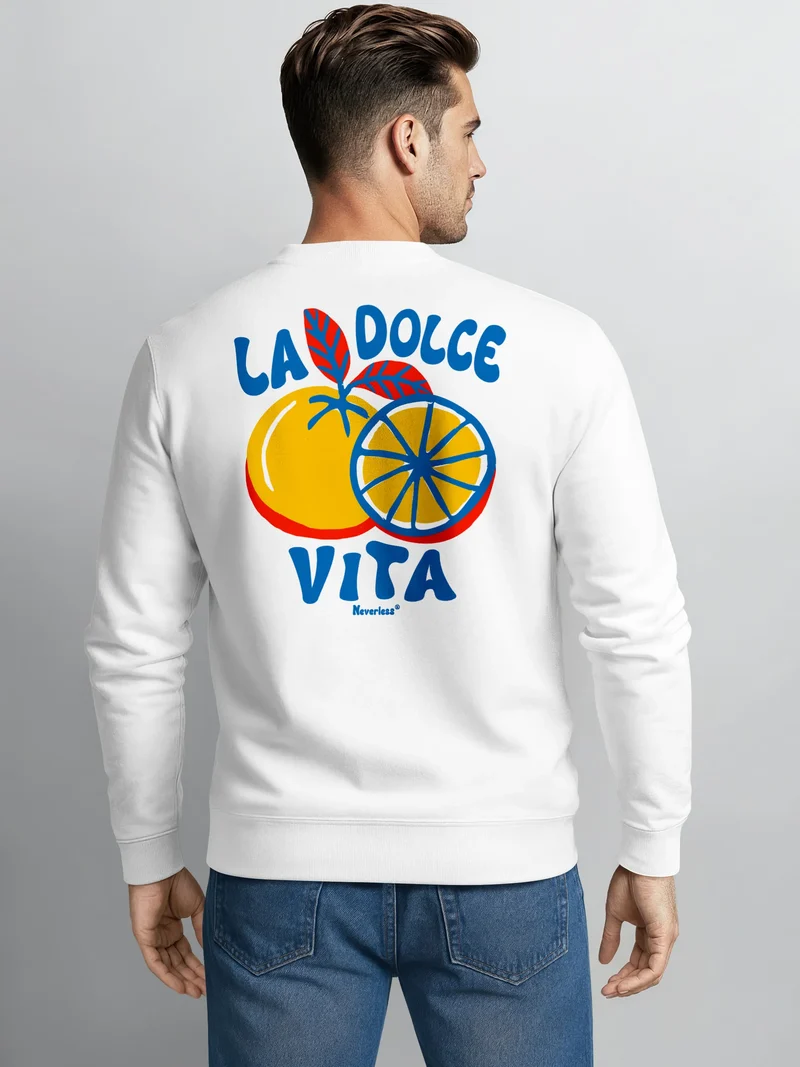 Sweatshirt Herren Pullover mit Backprint La Dolce Vita Statement Pullover mit Zitrus Print Summer Vibes Fashion Streetwear