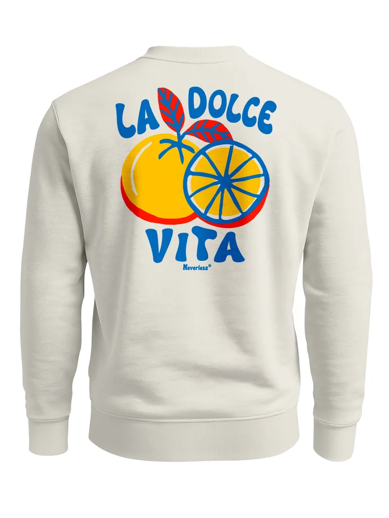 Sweatshirt Herren Pullover mit Backprint La Dolce Vita Statement Pullover mit Zitrus Print Summer Vibes Fashion Streetwear