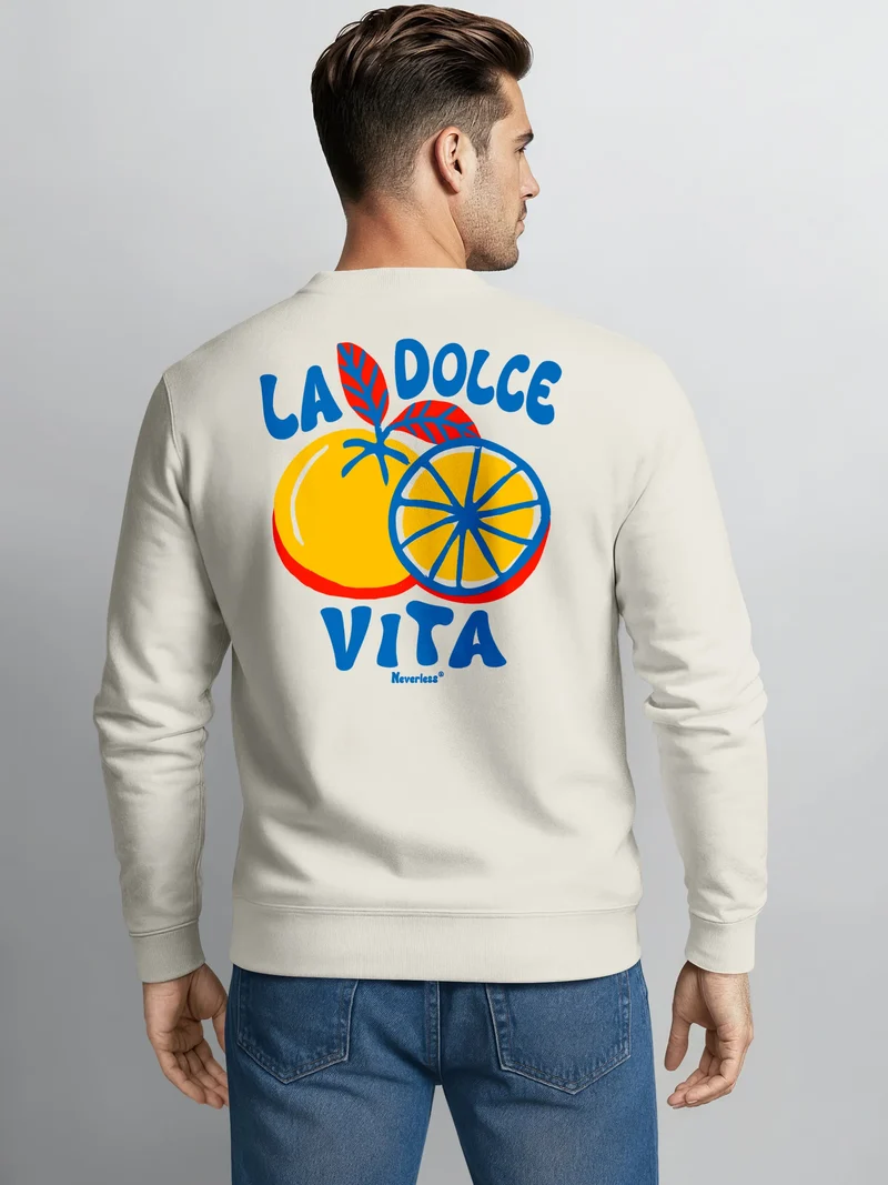 Sweatshirt Herren Pullover mit Backprint La Dolce Vita Statement Pullover mit Zitrus Print Summer Vibes Fashion Streetwear
