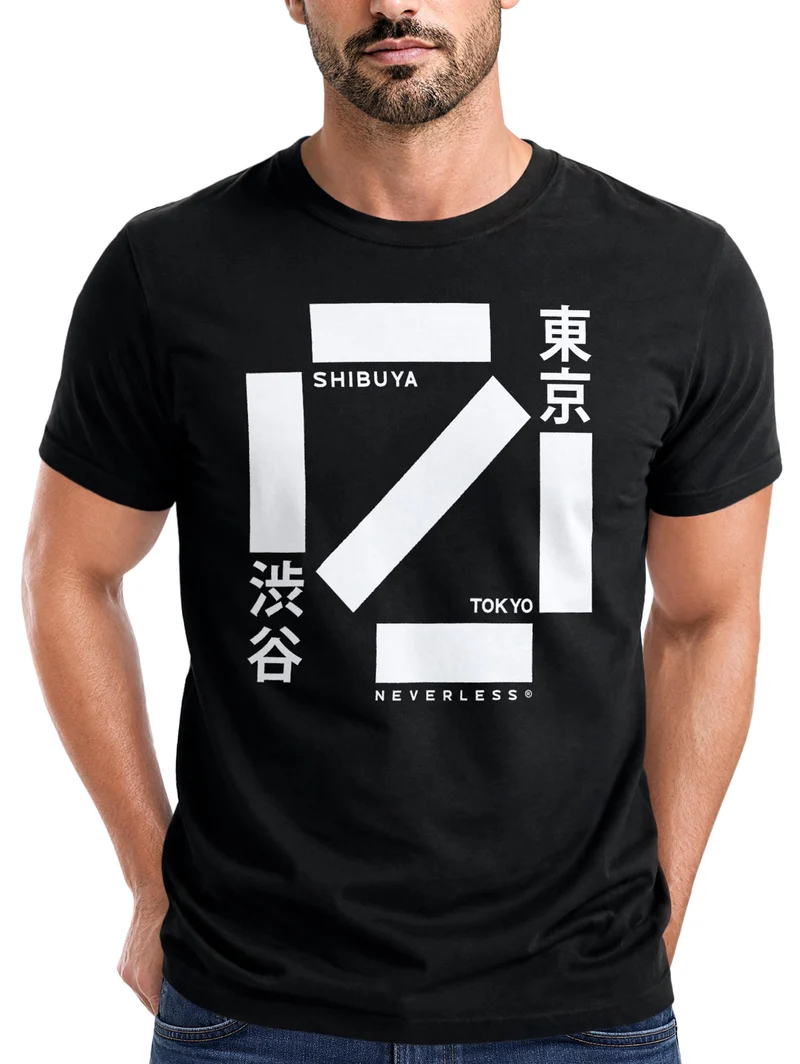 Herren T-Shirt Frontprint - Design Shibuya Crossing - Baumwollshirt Männer Fashion Streetstyle Slim Fit