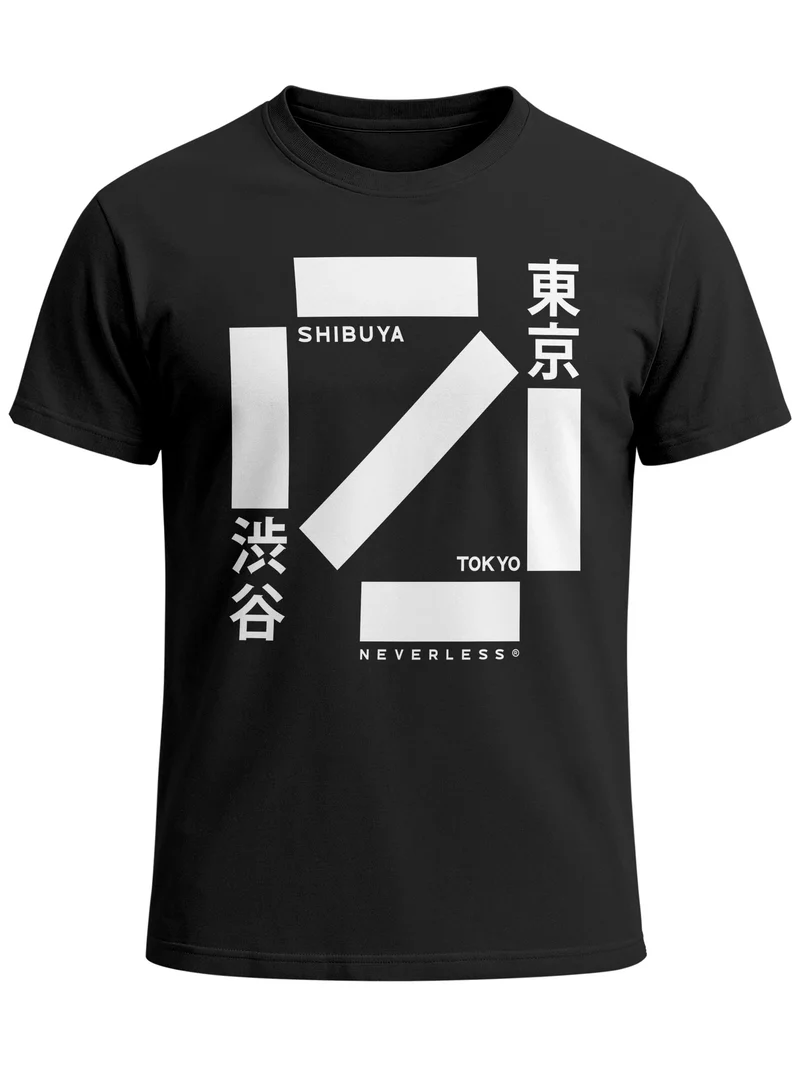 Herren T-Shirt Frontprint - Design Shibuya Crossing - Baumwollshirt Männer Fashion Streetstyle Slim Fit