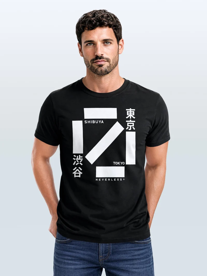 Herren T-Shirt Frontprint - Design Shibuya Crossing - Baumwollshirt Männer Fashion Streetstyle Slim Fit