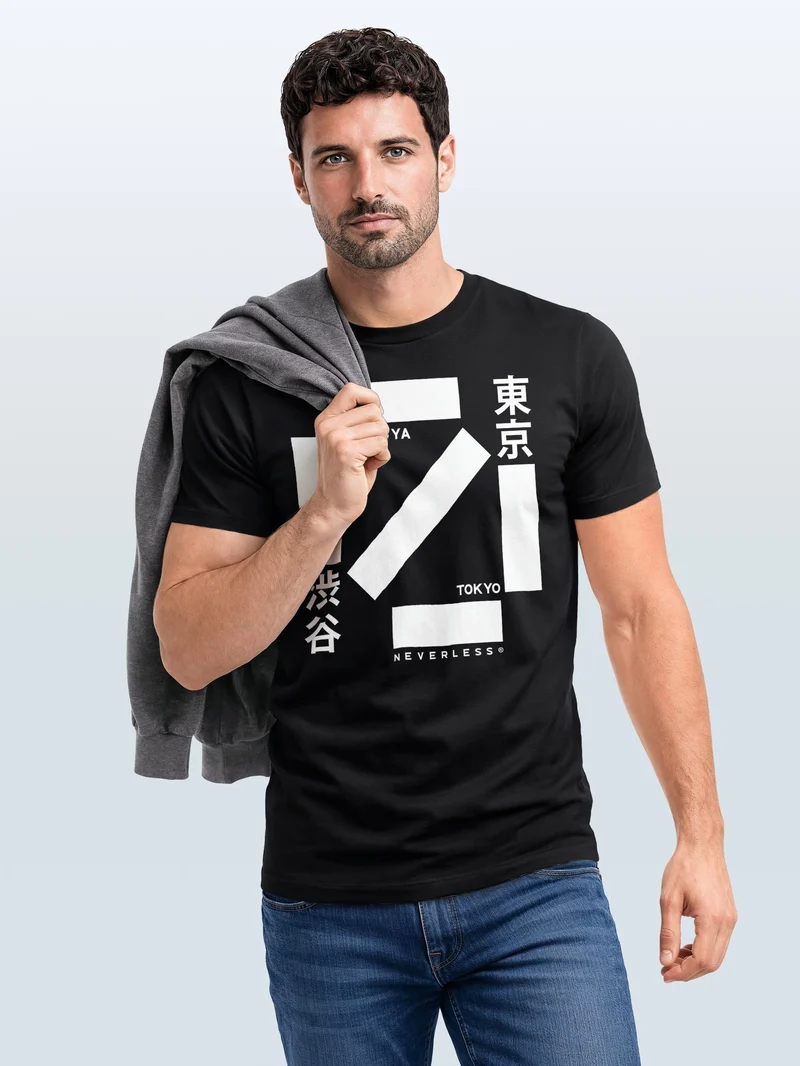 Herren T-Shirt Frontprint - Design Shibuya Crossing - Baumwollshirt Männer Fashion Streetstyle Slim Fit
