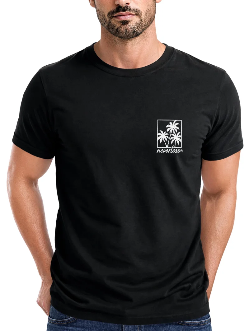 Herren T-Shirt Frontprint - Logo Design Palmen - Baumwollshirt Männer Fashion Streetstyle Slim Fit