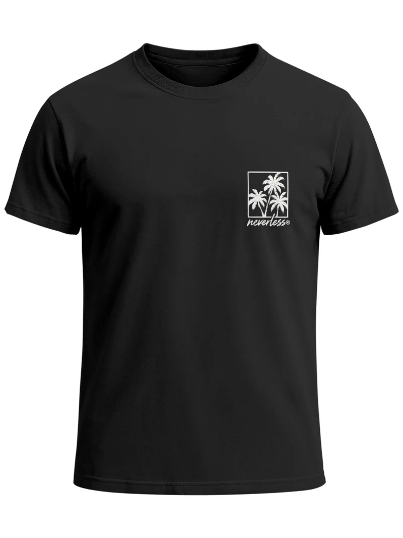 Herren T-Shirt Frontprint - Logo Design Palmen - Baumwollshirt Männer Fashion Streetstyle Slim Fit